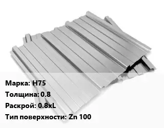Профнастил оцинкованный Н75 s=0.8 0.8хL Покрытие:Zn 100